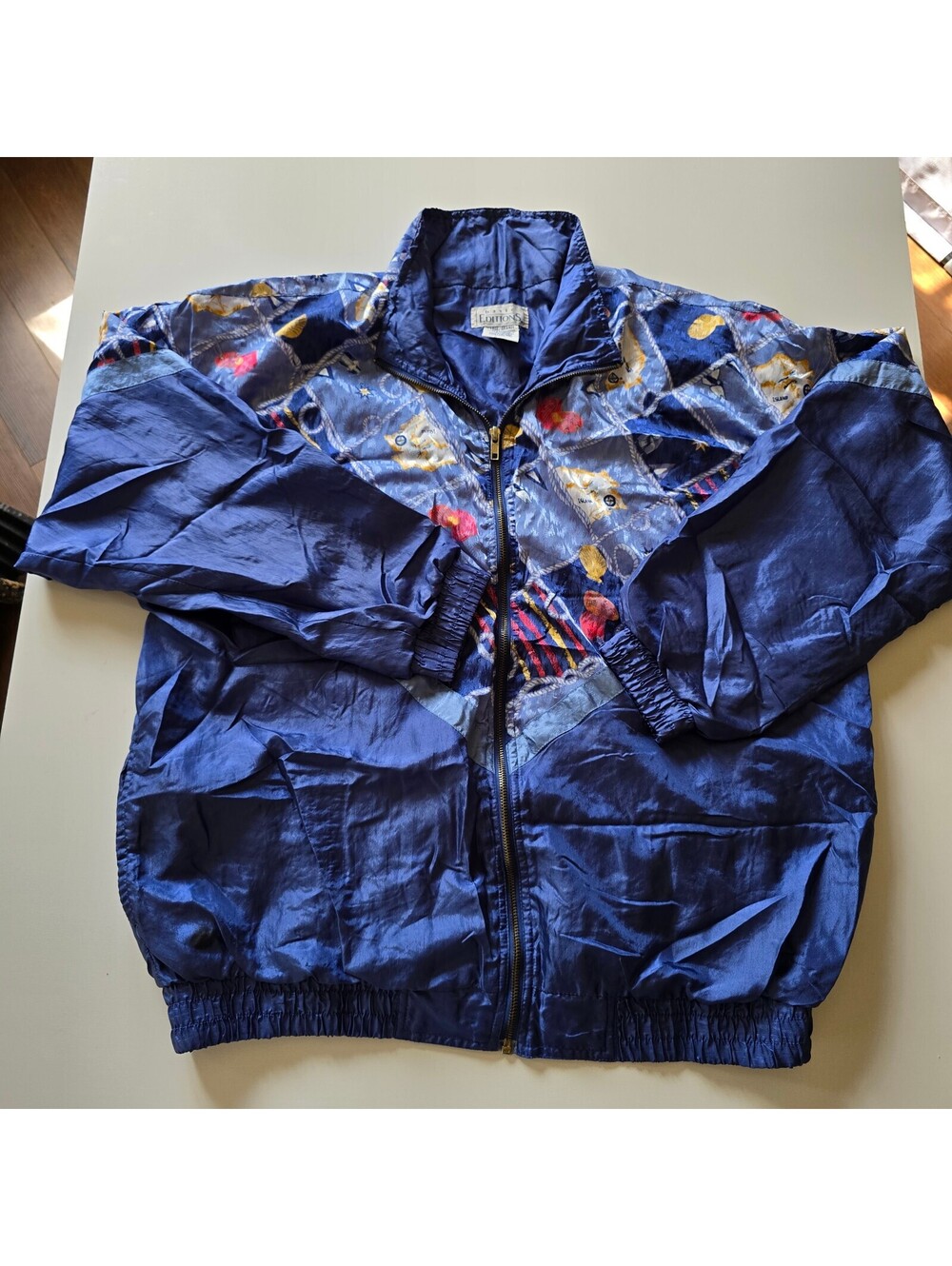 Vintage 90s Basic Editions Windbreaker Jacket womens Large Blue Abstract Pattern